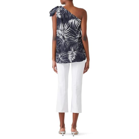 Shoshanna Carmona Navy Leaf Jacqueline Silk One Shoulder Tropical Top XS - Picture 2 of 8